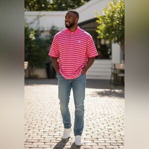 Nike Men's Vibrant Pink Striped Polo